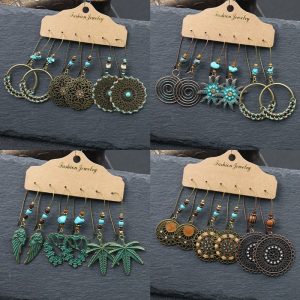 European And American Alloy Dripping Oil 3 Pieces Set Earrings