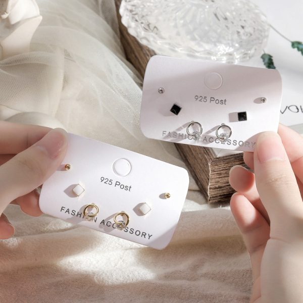 Drip Oil Ring Stud Earrings Set Zircon Square