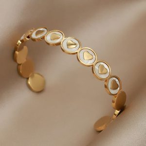 Adjustable Opening Bracelet Love Heart White Shell