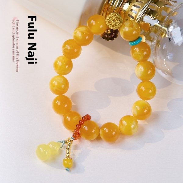 Yellow Chicken Grease Beeswax Gourd Fu Lu Bracelet