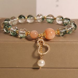 Green Phantom Quartz Crystal Female Niche Mori Style Simple Calabash Pendent Bracelet