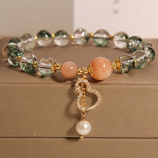Green Phantom Quartz Crystal Female Niche Mori Style Simple Calabash Pendent Bracelet