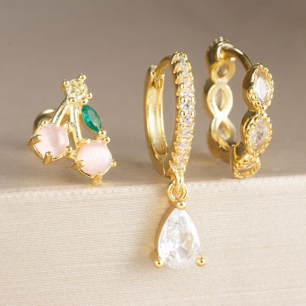 Water Drop Ear Studs Geometric Horse Eye Zircon 3-piece Set