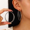 Three-line Love Heart Stud Earrings Double-layer Circle Women's Simple