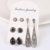 New Bohemian Black Diamond Long Vintage Zircon 4 Pair Stud Earrings Set Combination