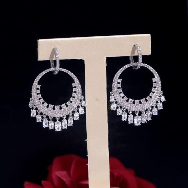 Luxury Diamond Earrings Micro-inlaid Zircon Large Circle Tassel Earrings