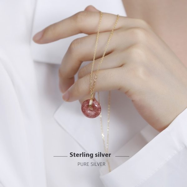 S925 Sterling Silver Strawberry Quartz Necklace Special-interest Design Peace Buckle