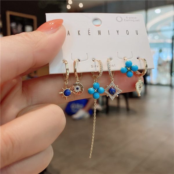Girly Earrings Micro-Set Turquoise Petite Stars