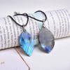 Natural Elongated Stone Moonlight Stone Leaves Blue Moonlight With Shape Pendant