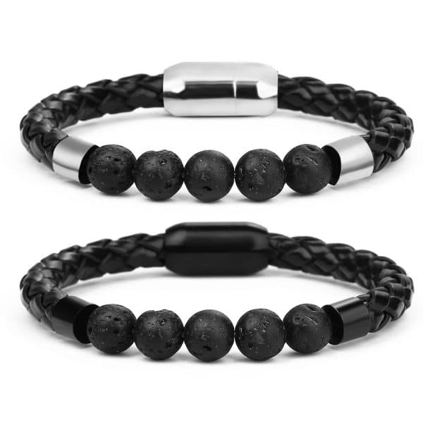 Volcanic stone leather cord bracelet