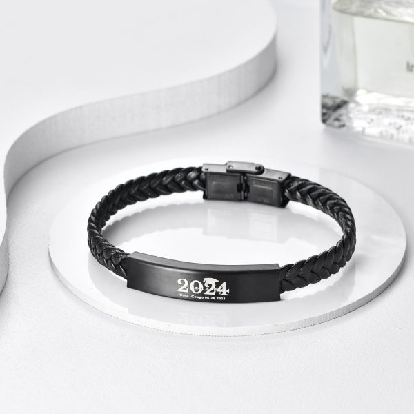 Leather Ornament Titanium Steel Men's Weaving Leather Bracelet