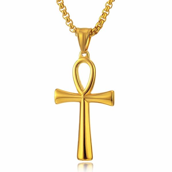 Simple Glossy Egypt Anka Cross Pendant Men's Necklace