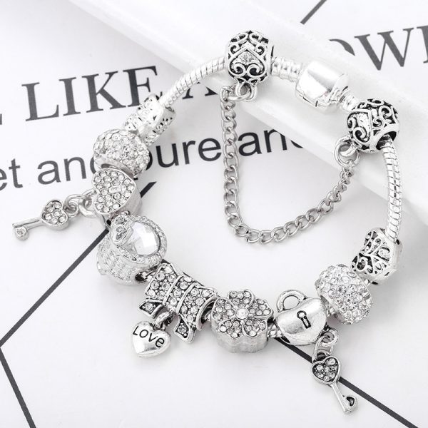 Heart Lock Key Letter Pendant Women's Bracelet