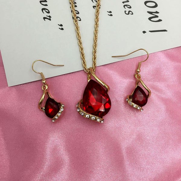 Set Jewelry Women's Luxury Water Drop Austrian Crystal Zircon Earrings Necklace