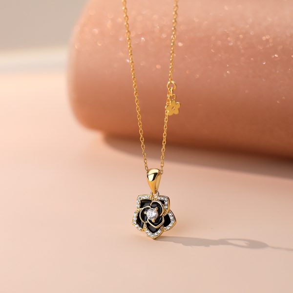 S925 Sterling Silver Camellia Inlaid Zirconium Necklace Temperament Light Luxury