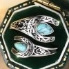Bilateral Water Drop Turquoise Smear Fashion Carved Adjustable Ring