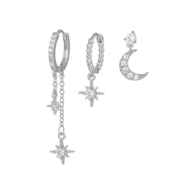 Star Moon Asymmetric Three-piece Earrings Set Pack