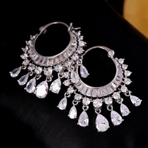 Zircon circle tassel earrings