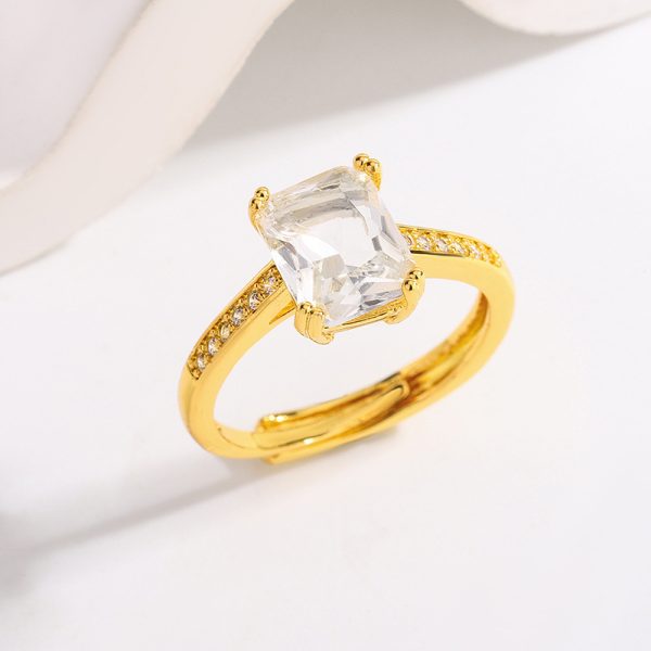 Fashion Japanese Style Simple Retro Electroplated 18K Square Zircon Ring