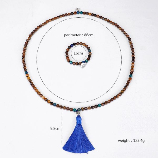 Tiger Eye Stone Bead Necklace Handmade Buddha Head Yoga