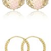 Hollow Rosette Earrings With Gold Contrast Hoops
