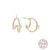 S925 Sterling Silver Layered C- Shaped Pave Claw Set Double Earrings