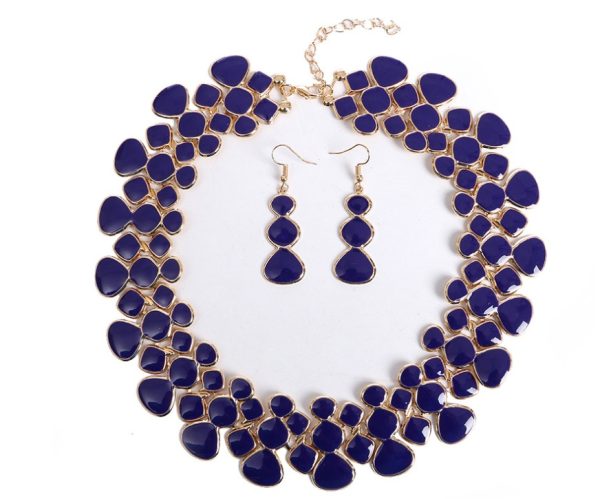 Europe and the United States personality set alloy drop oil geometric irregular short clavicle necklace earrings jewelry set female jewelry