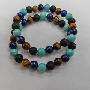Tiger Eye Volcano Stone Orchid Pine Matte Blue Gold Stone Bracelet