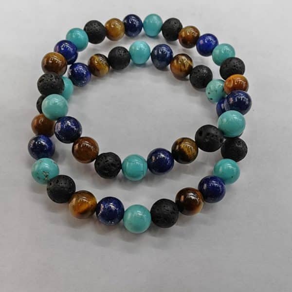 Tiger Eye Volcano Stone Orchid Pine Matte Blue Gold Stone Bracelet