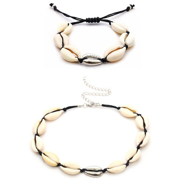 Hawaiian New Hot Sale Sea Shell Choker Necklace Set Jewelry Bohemian Beach Tassel Necklace Bracelets For Women Collar Chocker