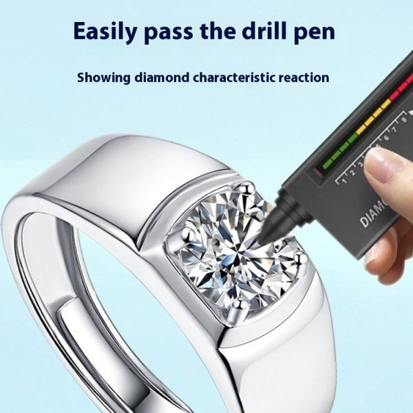 S925 Sterling Silver Moissanite Ring Men's Glossy 1 Karat Four-claw Style