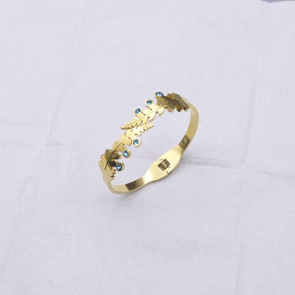Women's All-match Fashionable Stainless Steel Leaf Diamond Bracelet