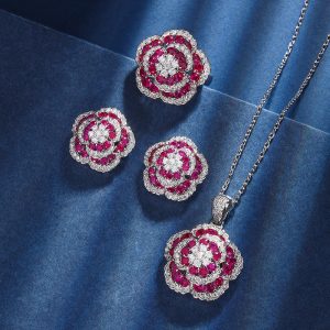 Copper Sole Gold-plated Simulation Red Corundum Rose Temperament Entry Lux Suit