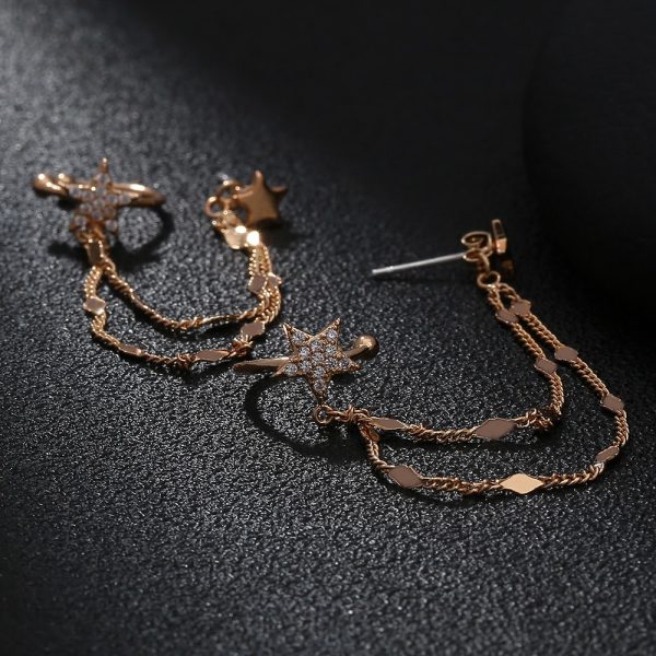 Ear Bone Clip Ear Line Integrated Long Tassel Earrings Micro Set Zircon Five Pointed Star Earrings Ear Clip Jewelry