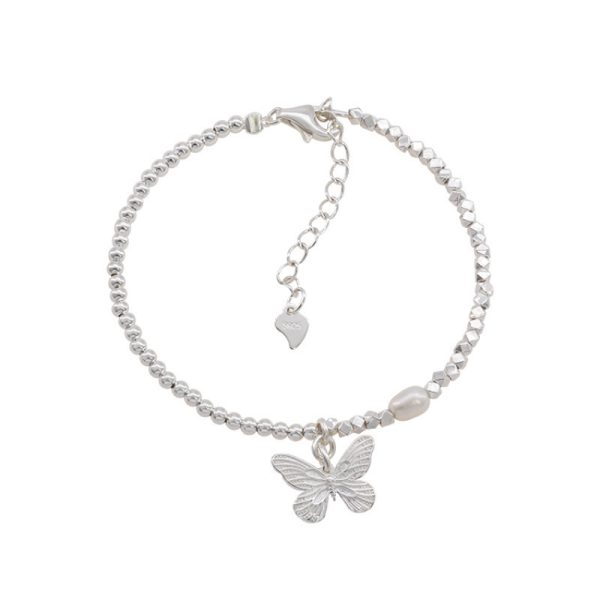 S925 Sterling Silver Butterfly Pearl Small Pieces Of Silver Bracelet For Women