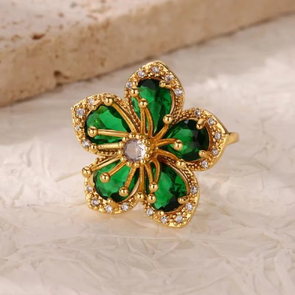 Green Zircon Flower Ring For Women