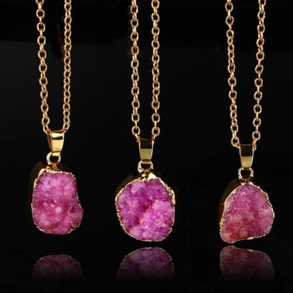 Ladies Round Irregular Water Droplets Natural Stone Rough Stone Pendant Necklace