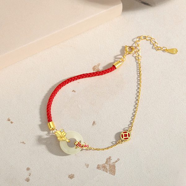 Koi Peace Buckle Hetian Jade Red Rope Bracelet