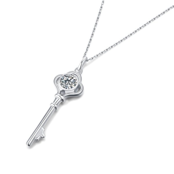 S925 Silver Key Necklace With Moissanite Women's