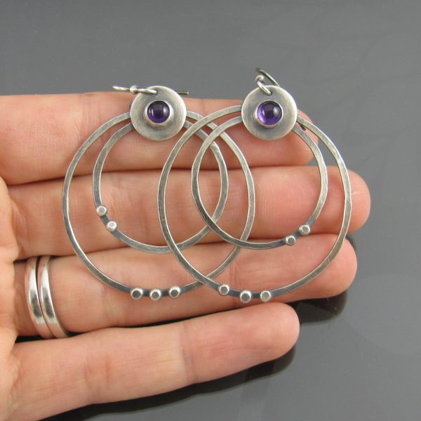 Amethyst Double Layer Big Circle Earrings European And American Plated Antique