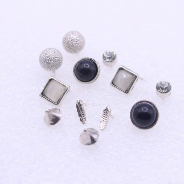 Foreign Trade Fashion Simple 6 Pairs Set Earrings Sizzling Explosion Models Diamond Leaf Gem Earrings