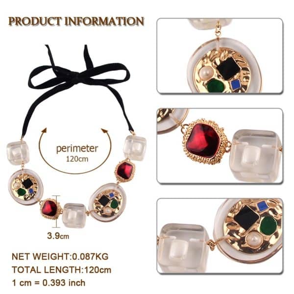 Transparent stone chain necklace