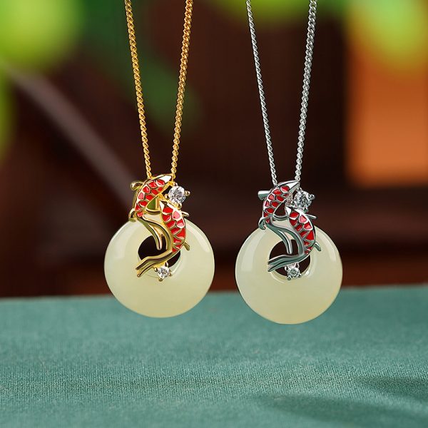 Sterling Silver Gold-plated Hetian Jade National Fashion Enamel Vintage Necklace