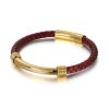 Men's Geometric Elbow Stainless Steel Diamond Leather Woven Bracelet