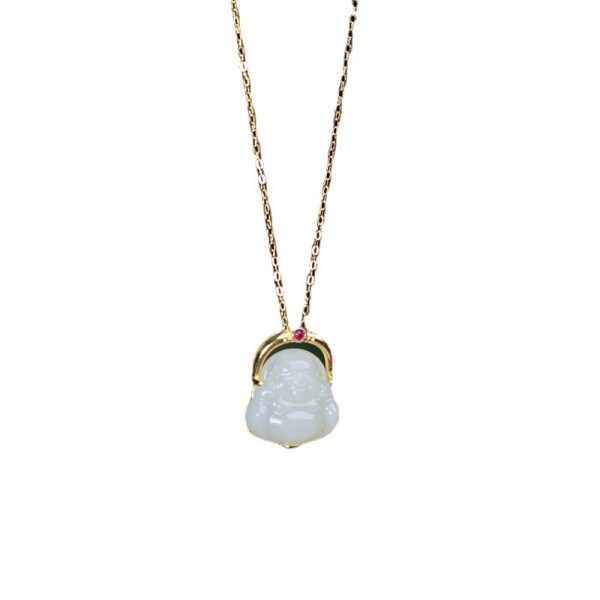 Hetian Jade Maitreya Sterling Silver Necklace