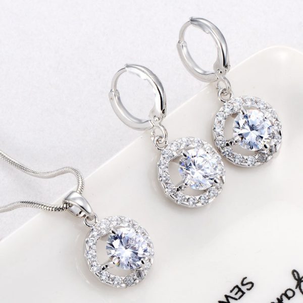 Simple Micro-inlaid Crystal Zircon Jewelry Two-piece Set
