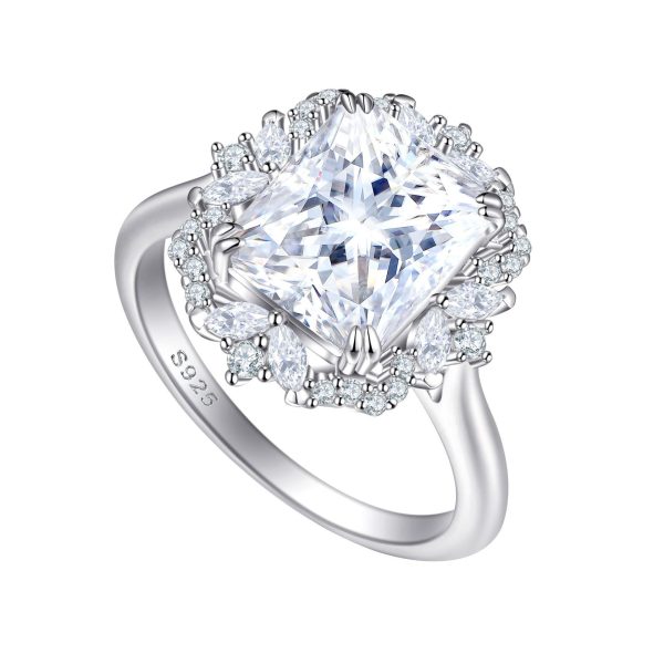 4 Karat Zircon 810 Square Diamond Sterling Silver Ring For Women