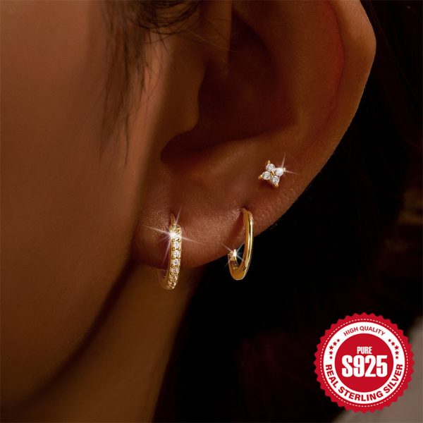 S925 Sterling Silver Classic Ear Ring High-end Temperament Earrings Women's Set
