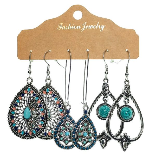 Fashion Tassel Water Drop Geometric Earrings Set