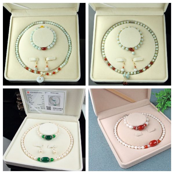 Freshwater Pearl Necklace Set Emerald A Cargo Three-piece Set